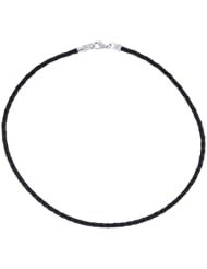 Frolic Sterling Silver Black Leather 3mm Braided Cord Necklace - 16 Inches