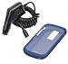 2 Pieces Value Combo of Dark Blue Silicone Skin Cover Case and Car Charger for Blackberry Bold 9000