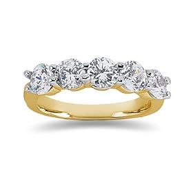 2.00 Prong Set 5 Stone Diamond Wedding Band in 14K Yellow Gold