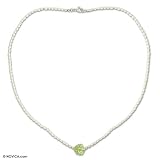 Pearl and peridot necklace, 'Mystic Sea Treasure' 0.2" W 16.5" L