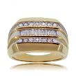 Mens Diamond Cluster Ring - 3 Rows Set in White Yellow Gold