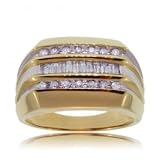 Two Tone Gold Mens Cluster Ring Three Rows of Diamonds