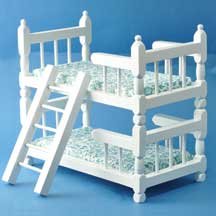 Dollhouse Miniature White Wooden Bunk Beds with Ladder
