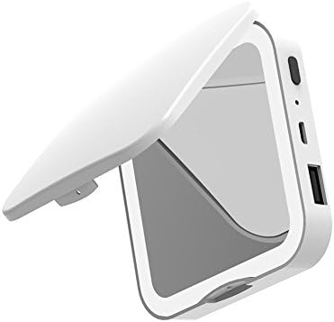 Versa - Phone charger makeup mirror LED mirror Lighted Makeup Mirror with Power Bank, Portable Design, White