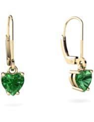 Created Emerald 14kt Yellow Gold Lever Back Earrings