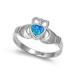 Sterling Silver Ring with Blue Lab Created Opal - Claddagh - 10mm x 2mm (Sizes 5-10) Sterling Silver Ring with Blue Lab Created Opal - Claddagh - 10mm x 2mm (Sizes 5-10)