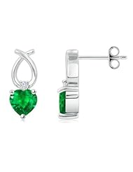 Round Diamond and Heart Emerald Earrings - 0.7 ct TGW