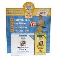 Dual Action Cleanse w/ Digestion Optimizer -210 ct.This two part program detoxifies and cleanses your digestive system providing a flatter abdomen, less bloating, and a light, clean feeling. As seen on TV. Club pack with free Digestive Helper liquid soft-gel.