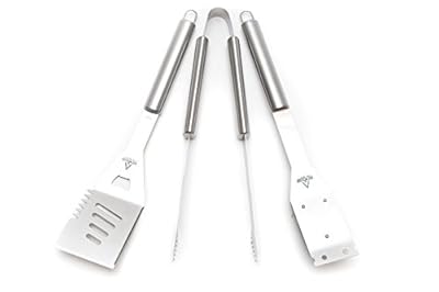 Premium BBQ Grilling Tools Set - Heavy Duty 430 Stainless Steel Barbecue Set - Professional Grade Grill Tools over 16 Inches Long - 3 Piece Grilling Tools Set includes Spatula Tongs Wire Brush & Carrying Case - Barbecue Grill Set by Atwood Living Products