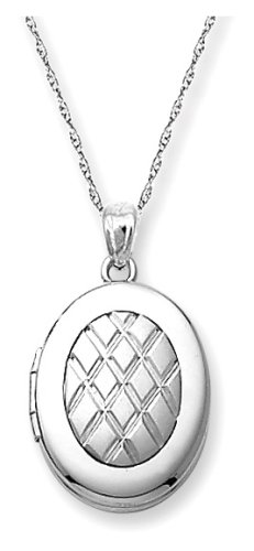 14k White Gold Oval Locket, 18″
