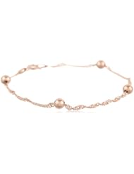 Rose Goldtone Finish Silver Singapore with Bead Chain Bracelet, 8"