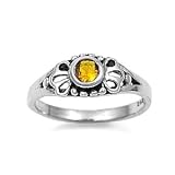 Sterling Silver Baby Ring with Yellow Topaz - 2mm Band Width - 5mm Face Height - Sizes: 1-5