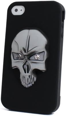 iPhone 4 4S 3D SKUKLL SWALOVSKI SILICONE CASE BLACK SILVER STAND FUNCTION