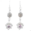 Lotus Flower Earrings in Sterling Silver with Swarovski Austrian Crystals and Amethyst Accents, #8030