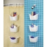 Hanging Basket Shower Caddy - Hangs from Shower Head or Curtain Rod (White) (36 1/4H x 11W x 5D)