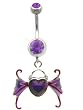 Stainless Steel Belly Ring with violet Crystals - Purple Heart Dangling with Wings