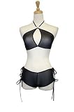 Exposed by Magic Silk Sheer Mesh Rhinestone Halter/Tie Side Short Set, Sml/Med, Black by Exposed by Magic Silk