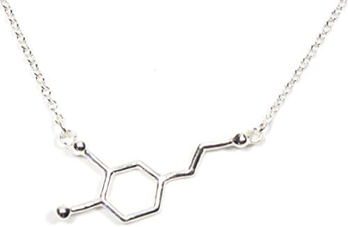 Happy Dopamine Molecule Necklace, Hormone Chemistry Jewelry Silver-tone