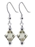 Black Diamond Swarovski Crystal Sterling Silver French Ear wire Hook Dangle Earrings