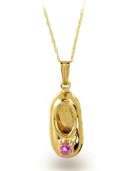 14K Yellow Gold Pink Tourmaline Birthstone Baby Bootie Pendant