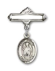 Sterling Silver Baby Badge with St. Austin Charm and Polished Badge Pin
