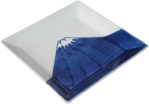 Kyoritsu Pottery Arita Ware 32105 Tokushichi Kiln Mt. Fuji Square Plate, Blue, 4.7 inches (12 cm)