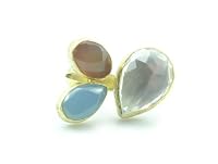 Hand Made Triple Stone Ring - Gold Plated with Fabulous Gems
