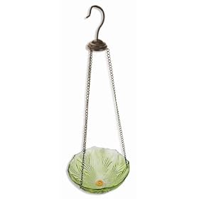 Sunset Vista Designs Garden Rainbows Collection Hanging Glass Dish Bird Feeder -  8." Green Glass Bowl