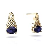 14K Yellow Gold Oval Genuine Sapphire Celtic Knot Earrings