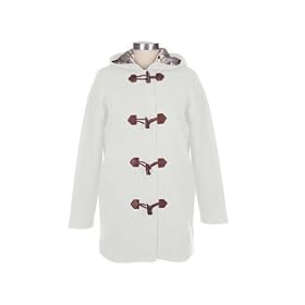 Centigrade Washable Wool Blend Hooded Coat with Floral Lining Winter White Large