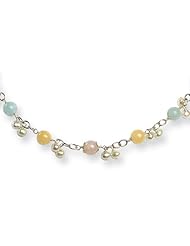 Sterling Silver Chalcedony/Jade/Cultured Pearl Necklace