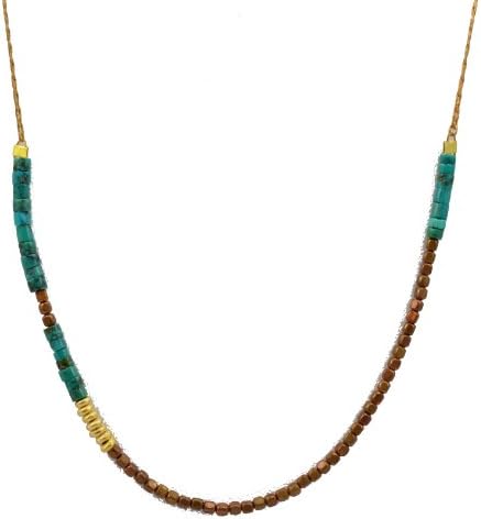 Crafts and Love "Fringe" 24k Gold Plated Teal, Bronze and 14k Brushed Gold Bead Necklace