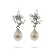 Eve's Addiction Sterling Silver Pearl Drop Earrings with CZ Leaves