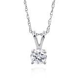 14k White Gold, Round, Diamond Classic 4-Prong Pendant (1/10 ct, J-K Color, I2-I3 Clarity)