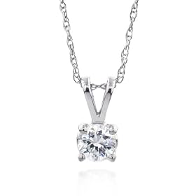 14k White Gold, Round, Diamond Classic 4-Prong Pendant (1/10 ct, J-K Color, I2-I3 Clarity) by 
