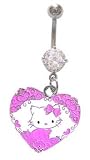 Pink Hello Kitty Heart dangle Belly navel Ring piercing bar