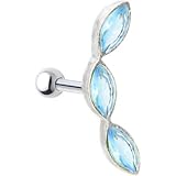 Sterling Silver 925 Aqua Teardrop Cubic Zirconia Cartilage Earring