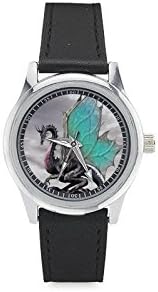 Dark Fantasys Dragon On The Stone Rock Kid's Stainless Steel Leather Strap Watch,Watch Face Diameter: 0.8"