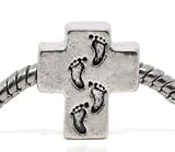 " Foot print on Cross "Bead Charm Spacer Pandora Troll Chamilia Biagi Bead Compatible