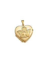 17.50x18.50 mm Heart Shaped Locket with Angel in 14K Yellow Gold