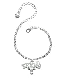 Large "Texas" Longhorn Silver Plated Brass Charm Bracelet with Clear Swarovski Drop