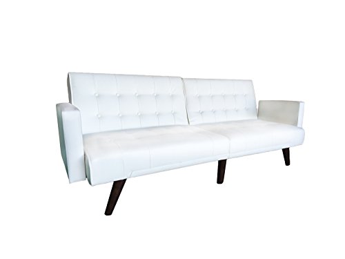 Modern Convertible Tufted Bonded Leather Splitback Sleeper Sofa Futon White, Black (White)