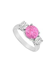 Three Stone Pink Sapphire and Diamond Ring 14K White Gold - 2.00 TGW