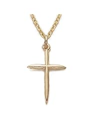 Highest Quality 14K Gold over .925 Sterling Silver Cross Pendant Necklace in a Stick Style Design Cross Pendant Necklaces Gold Gift Boxed.w/Chain Necklace 16" Length Gift Boxed.
