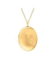 Gold over silver 0.01ct White Diamonds Oval Shaped Locket w/ one diamond Necklace (G-H, I1-I2)