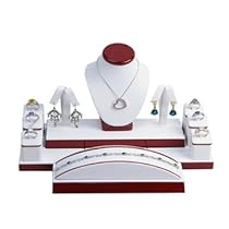 White Leatherette Jewelry Display with a Shiny Rosewood Trim Finish