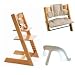 Stokke Tripp Trapp High Chair, Cushion, and Baby Rail - Cherry with Tan and White Stripe Cushion