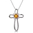 Citrine & Diamond Open Cross Pendant in 14k White Gold
