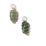 Pendant Set 04 Cage Green Aventurine Malachite Stone Silver Spiral Coil Charm Pair