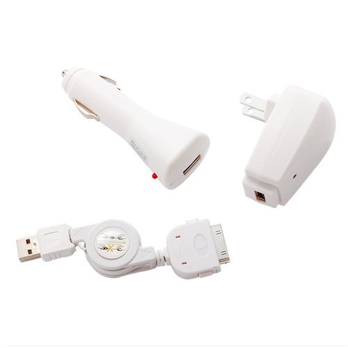 Auto Car / Home Wall Travel Charger w Retractable USB Data Cable for Apple iPod Touch